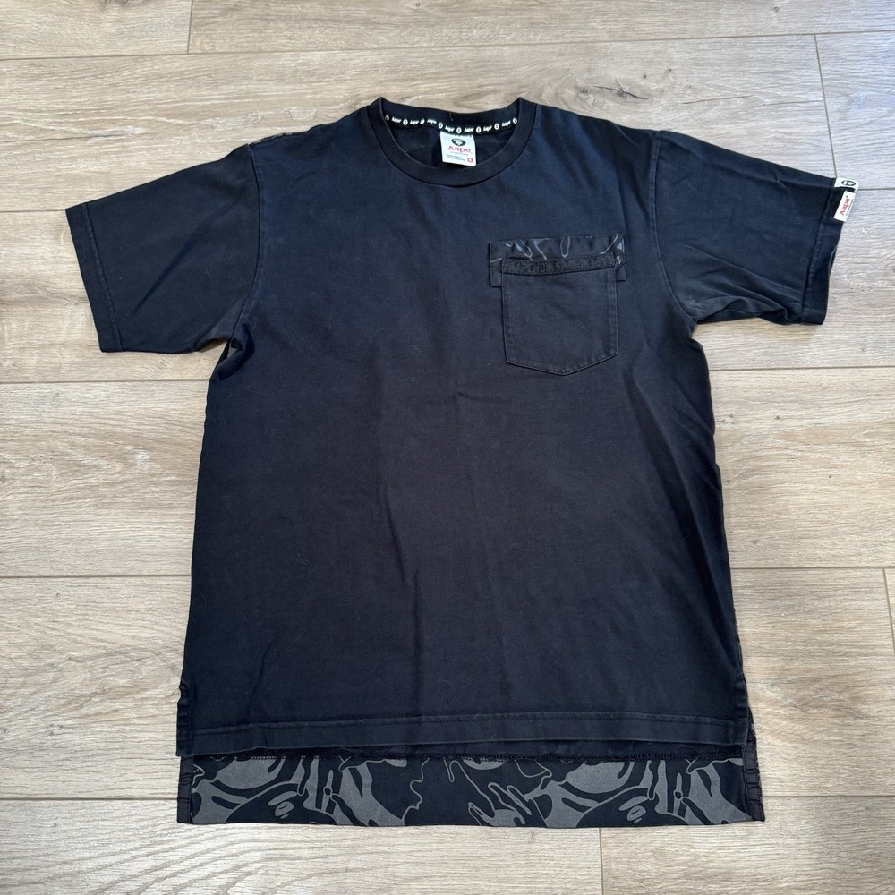 Aape By A Bathing Ape Mens Black Camo Back Pocket T-Shirt Size M Streetwear y2k